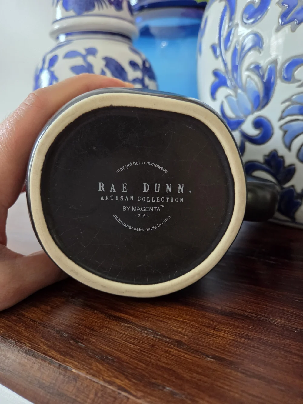 Rae Dunn Black Ceramic 'TEA' Mug with Raised White Lettering